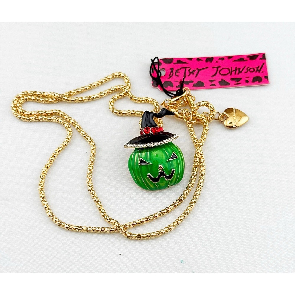 Betsy Johnson Green Pumpkin Halloween Necklace NWTs